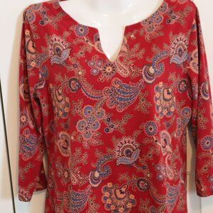 Harold's Burgundy Paisley Print 3/4 Sleeve Blouse Size Medium Cotton/Spandex